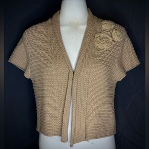 CAbi Tan Women's Cardigan with Floral Details
